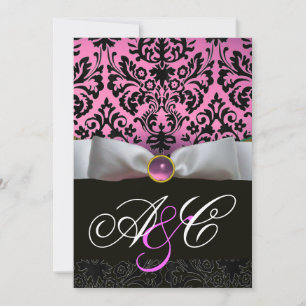 WITTE RIBBON PINK LILA ZWARTE DAMASKMONOGRAM KAART