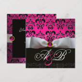 WITTE RIBBON PINK PAARSE ZWARTE DAMASKMONOGRAM KAART (Voorkant / Achterkant)