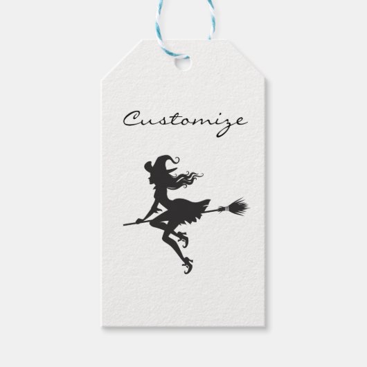 Witte Riding Broom Thunder_Cove Halloween Cadeaulabel (Voorkant)