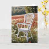 Witte rieten stoel in weide kaart (Gele Bloem)