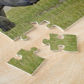 Witte rinoceros en verre Lesser Flamingos, Legpuzzel (Zijkant)