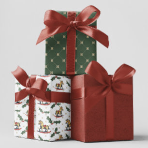 Witte  Rocking Horse Holly Christmas Inpakpapier Vel