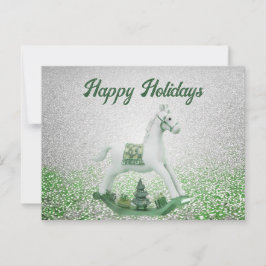 Witte Rocking Paard Groene Kerstvakantie Briefkaart