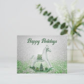 Witte Rocking Paard Groene Kerstvakantie Briefkaart (Staand voorkant)