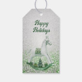 Witte Rocking Paard Groene Kerstvakantie Cadeaulabel (Achterkant)
