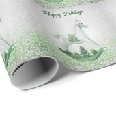 Witte Rocking Paard Groene Kerstvakantie Cadeaupapier (Rol Hoek)