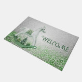 Witte Rocking Paard Groene Kerstvakantie Deurmat (Schuin)