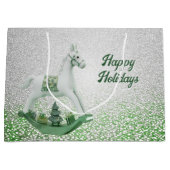 Witte Rocking Paard Groene Kerstvakantie Groot Cadeauzakje (Voorkant)