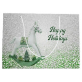 Witte Rocking Paard Groene Kerstvakantie Groot Cadeauzakje (Achterkant)