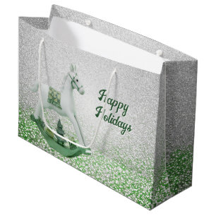 Witte Rocking Paard Groene Kerstvakantie Groot Cadeauzakje
