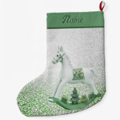 Witte Rocking Paard Groene Kerstvakantie Grote Kerstsok (Achterkant)