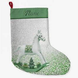 Witte Rocking Paard Groene Kerstvakantie Grote Kerstsok