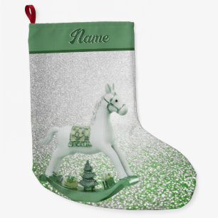 Witte Rocking Paard Groene Kerstvakantie Grote Kerstsok