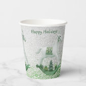 Witte Rocking Paard Groene Kerstvakantie Papieren Bekers (Achterkant)