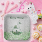 Witte Rocking Paard Groene Kerstvakantie Papieren Bordje (Feest)