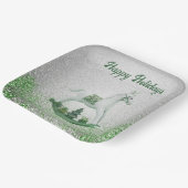 Witte Rocking Paard Groene Kerstvakantie Papieren Bordje (Gebogen)