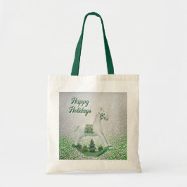 Witte Rocking Paard Groene Kerstvakantie Tote Bag