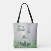 Witte Rocking Paard Groene Kerstvakantie Tote Bag (Achterkant)