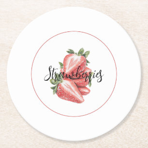 Witte Rode Aardbeien Fruit Verjaardag Ronde Kartonnen Onderzetter
