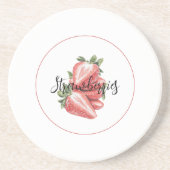 Witte Rode Aardbeien Fruit Zandsteen Onderzetter (Voorkant)