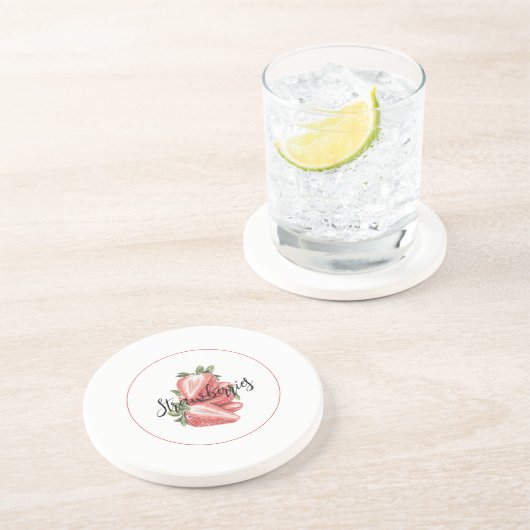 Witte Rode Aardbeien Fruit Zandsteen Onderzetter (Zijkant)