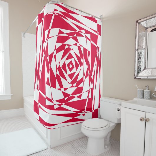 Witte rode abstracte illusie douchegordijn (In situ)