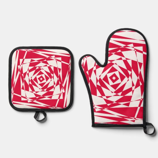 Witte rode abstracte illusie ovenwant & pannenlap set (Voorkant)