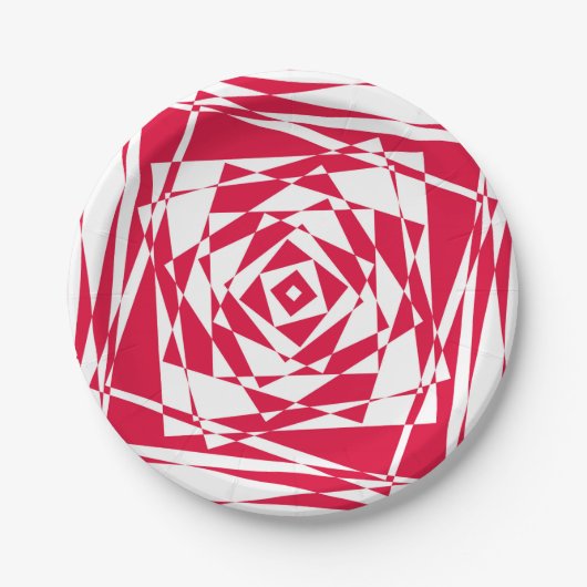 Witte rode abstracte illusie papieren bordje (Voorkant)