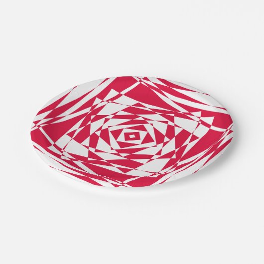 Witte rode abstracte illusie papieren bordje (Gekanteld)