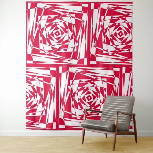 Witte rode abstracte illusie wandkleed (In situ)