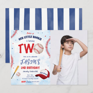 Witte & Rode Baseball Foto Uitnodiging