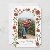 Witte Rode Bloemen Boho Arched Foto Vakantie Kaart (Voorkant)