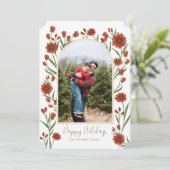 Witte Rode Bloemen Boho Arched Foto Vakantie Kaart (Staand voorkant)