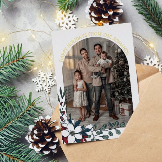 Witte rode bloemen boog foto fijne feestdagen