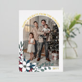 Witte rode bloemen boog foto fijne feestdagen (Staand Voorkant)