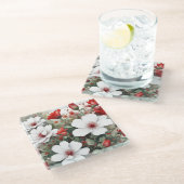 Witte & Rode Bloemen Elegante Aquarel Glazen Onderzetter (Schuin)