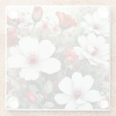 Witte & Rode Bloemen Elegante Aquarel Glazen Onderzetter (Achterkant)