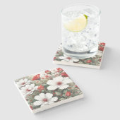 Witte & Rode Bloemen Elegante Aquarel Stenen Onderzetter (Zijkant)