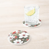 Witte & Rode Bloemen Elegitisch Waterverf Zandsteen Onderzetter (Zijkant)