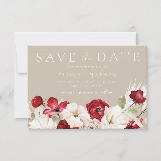 Witte & Rode Bloemen Trouw Save The Date (Voorkant)