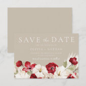 Witte & Rode Bloemen Trouw Save The Date (Voorkant / Achterkant)