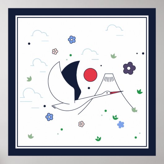 Witte, rode en donkerblauwe Abstracte vliegkraan Poster (Voorkant)