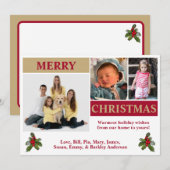 Witte, rode en gouden moderne kerstkaart met 3 fot (Voorkant / Achterkant)