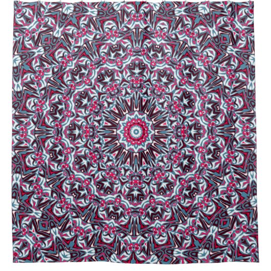 Witte, rode en khaki mandala. douchegordijn (Voorkant)