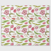 Witte, rode en roze Tulpen op witte ontkoppeling Cadeaupapier (Vlak)