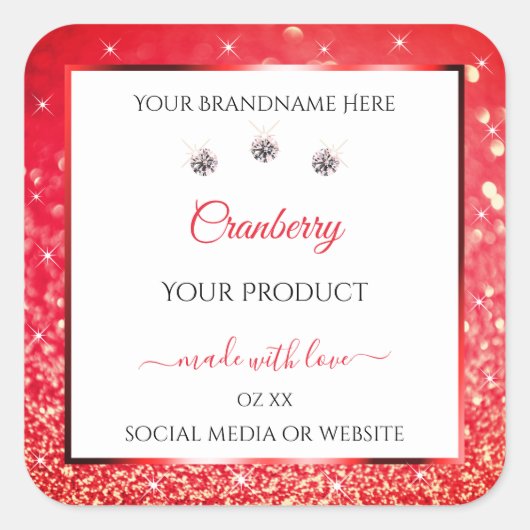 Witte rode glazen sterren Productverpakkingsetiket Vierkante Sticker (Voorkant)