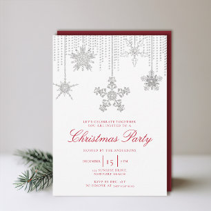 Witte Rode Glitter Drip Sparkle Sneeuwvlok Kerstmi Kaart