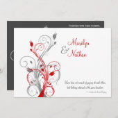 Witte, rode, grijze bloemenbruiloft uitnodiging (Voorkant / Achterkant)