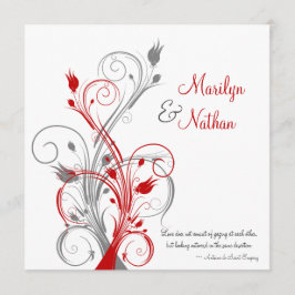 Witte, rode, grijze bloemenbruiloft uitnodiging
