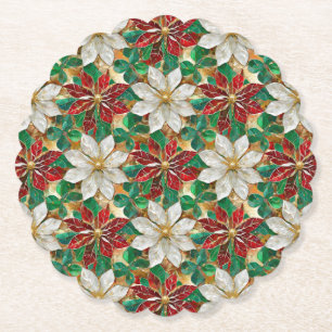 Witte Rode Groene Gouden Poinsettia Kartonnen Onderzetters